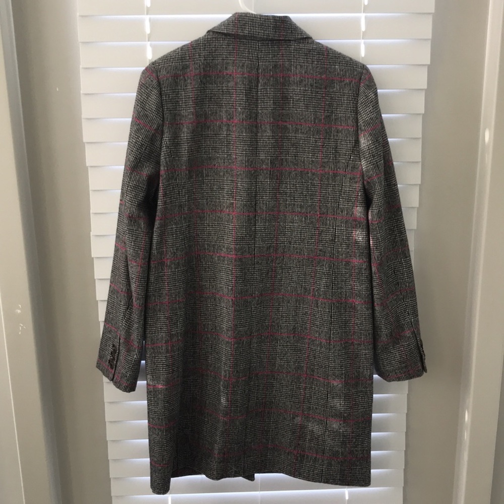 J Crew Glen Plaid Topcoat Wool Black Ivory Plum Size 4 - Picture 6 of 16